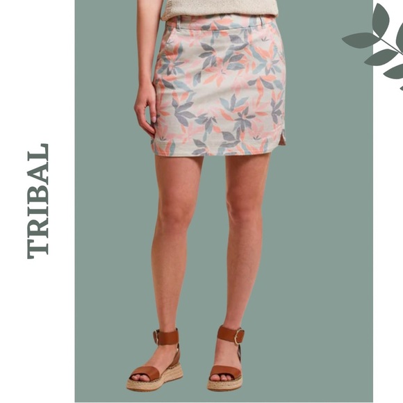 Tribal Spring Summer Skort Floral Pockets Stretch Pull On Orange Cream Size 2 - Picture 1 of 8